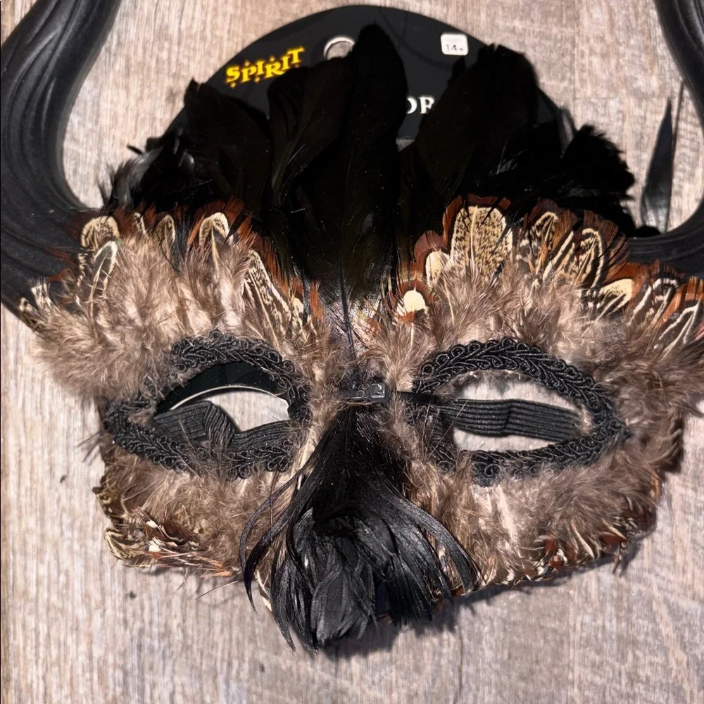Spirit of Halloween Feather Horned Mask Brown Black OS